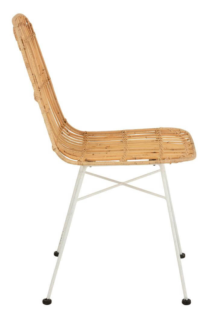 Rotan Stoel Emma J-Line Chair Ema Rattan/Metal Natural/White Width 44.5 Height 88 Length 58 Weight 5.96 kg Collection Zomer 2021 Colour Natural Material composition Rattan(70%),iron(30%) Max seating weight 120 Mounting required Yes