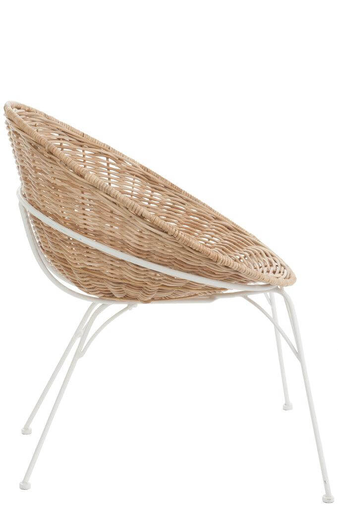 Stoel Ibiza J-Line Chair Ibiza Round Rattan Natural/White Width 68 Height 87 Length 71 Weight 6.76 kg Collection Zomer 2019 Colour Grey/greige Material composition Metal(20%),rattan(80%) Mounting required Yes
