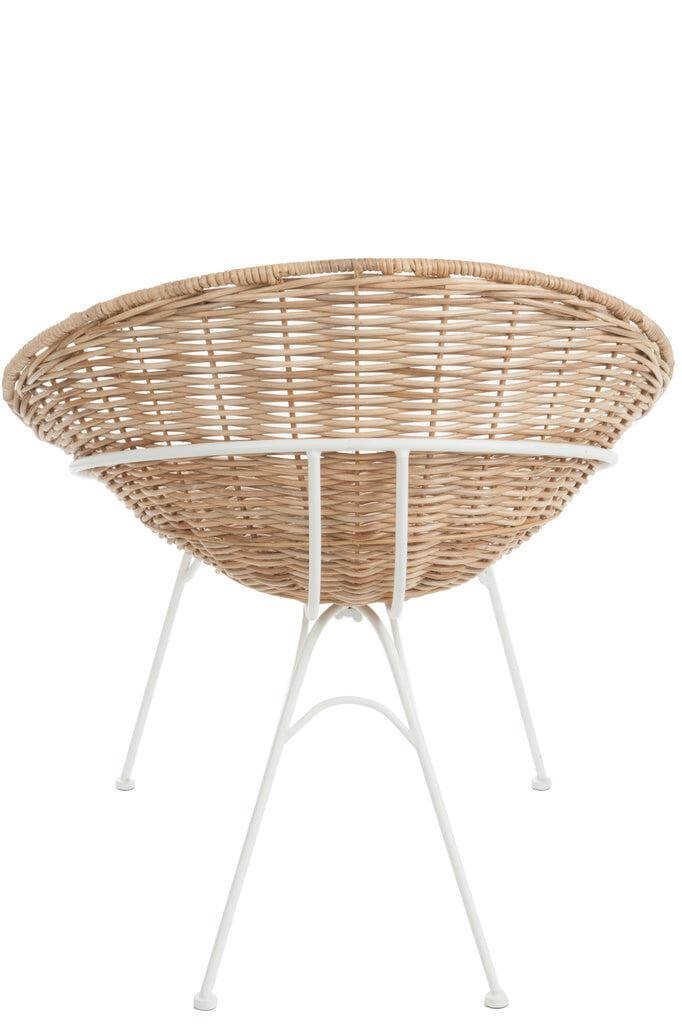 Stoel Ibiza J-Line Chair Ibiza Round Rattan Natural/White Width 68 Height 87 Length 71 Weight 6.76 kg Collection Zomer 2019 Colour Grey/greige Material composition Metal(20%),rattan(80%) Mounting required Yes