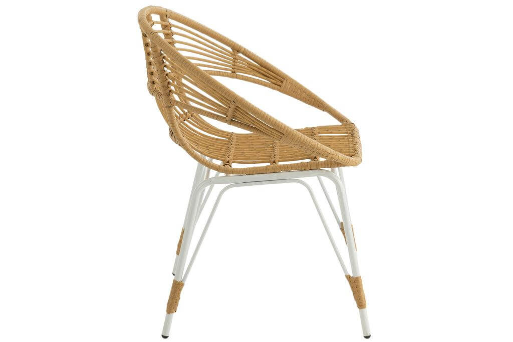 Rotan Stoel Jeanne J-Line Chair Jeanne Outdoors Met/Rattan Natural/White Width 61.5 Height 79 Length 64 Weight 4.56 kg Collection Zomer 2022 Colour Natural Material composition Rattan(25%),iron(72%),cloth(3%) Max seating weight 140 Seat height 47 Mounting