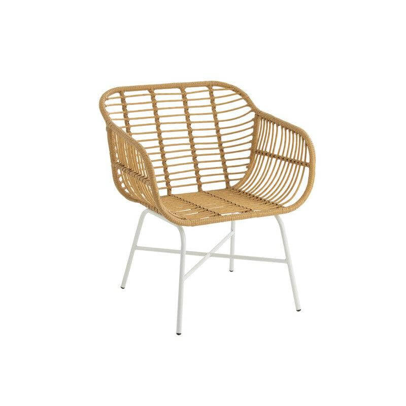 Rotan Stoel Rachelle J-Line Chair Rachelle Outdoors Met/Rattan Natural/White Width 67 Height 87.5 Length 68 Weight 5.58 kg Collection Zomer 2022 Colour Natural Material composition Iron(26%),rattan(71%),cloth(3%) Max seating weight 140 Seat height 43 Moun