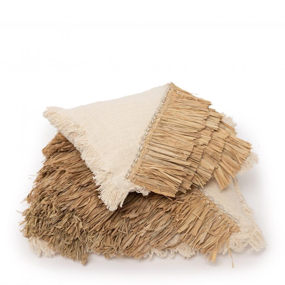 De Raffia Katoenen Kussenhoes - Naturel Wit - 40x40