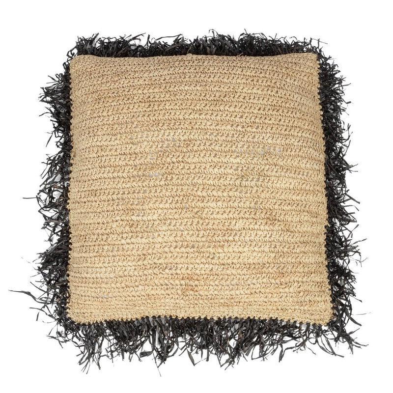 De Raffia Kussenhoes - Naturel Zwart - 60x60