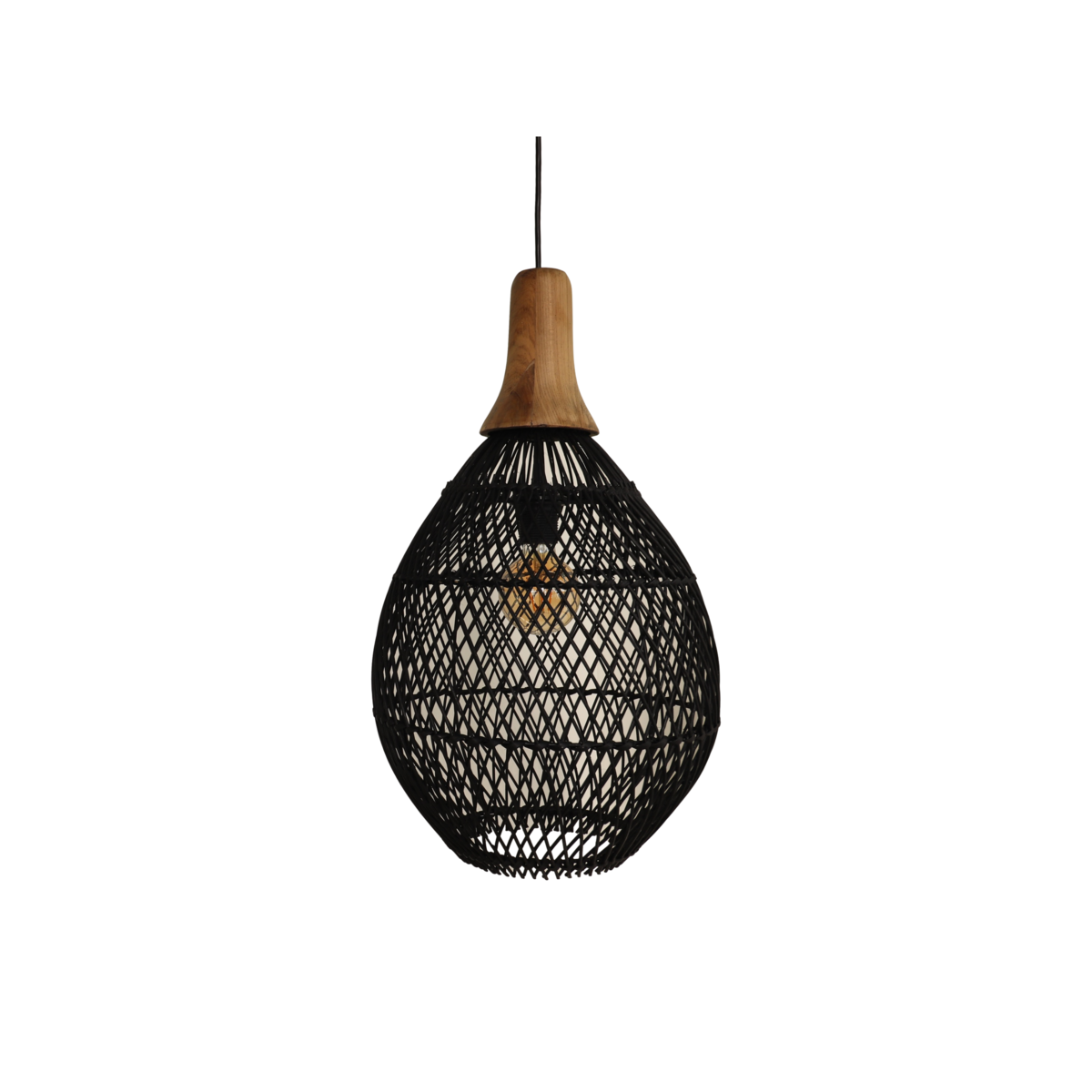 Hanglamp Rotan - 34x34x58 - Zwart/Natural - Rotan/teak-Hanglampen-HSM Collection-Ik Hout ervan.