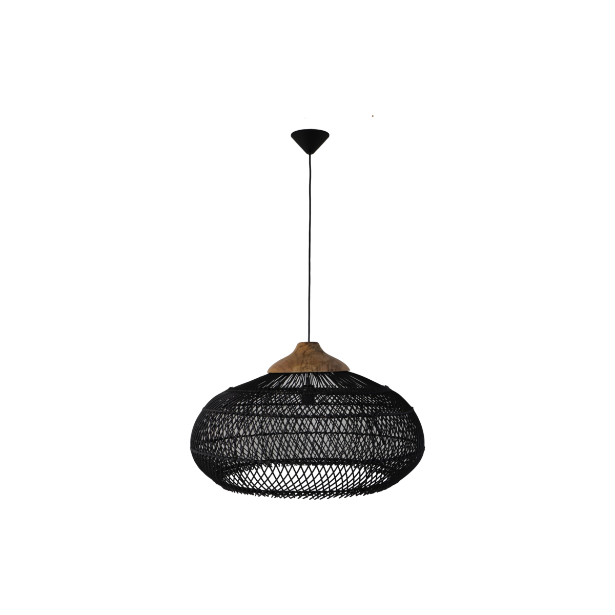 Hanglamp Rotan - 65x65x40 - Zwart/Natural - Rotan/teak-Hanglampen-HSM Collection-Ik Hout ervan.