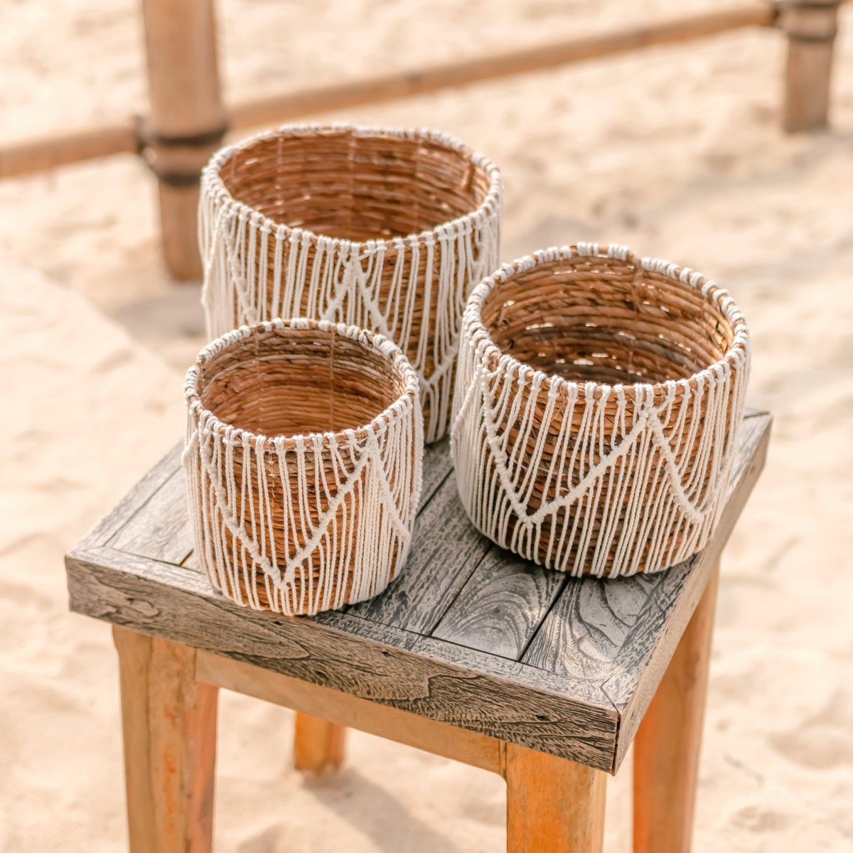 Kleine Zeegrasmand ORIS-manden-Soeji-Ik Hout ervan.