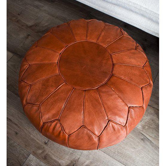 Leren poef - cognac glanzend (XL) - gevuld geleverd-poef van leer-Poufs & Pillows-Ik Hout ervan.