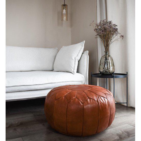 Leren poef - cognac glanzend (XL) - gevuld geleverd-poef van leer-Poufs & Pillows-Ik Hout ervan.