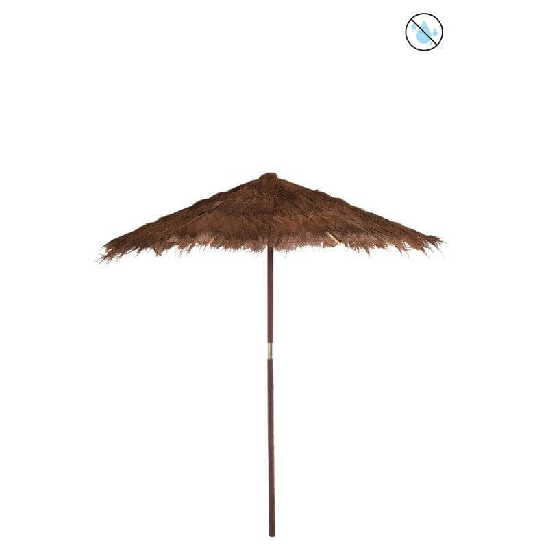 Parasol van kokosblad Large J-Line Parasol van kokosblad Large Width 290 Height 240 Length 290 Weight 8.2 kg Collection Zomer 2018 Colour Brown Material composition Fabric(2%),straw(90%),wood(8%) Mounting required Yes