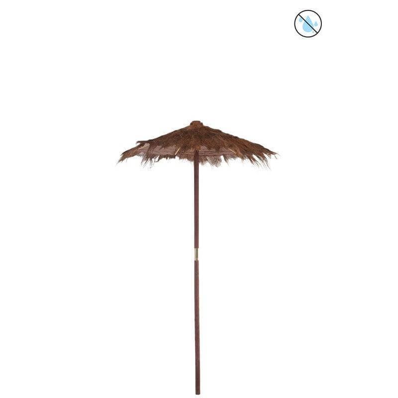 Parasol van Kokosblad Small J-Line Parasol Cocoleaf Brown Small Width 150 Height 270 Length 150 Weight 4.76 kg Collection Zomer 2018 Colour Brown Material composition Straw(90%),wood(8%),fabric(2%) Mounting required Yes