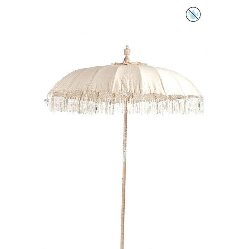 Parasol met Kwasten Zilver Large J-Line Parasol met Kwasten Zilver Large Width 180 Height 245 Length 180 Weight 4.36 kg Collection Winter 2018 Colour Cream/ivory Material composition Wood(40%),bamboo(10%),fabric(50%) Mounting required Yes