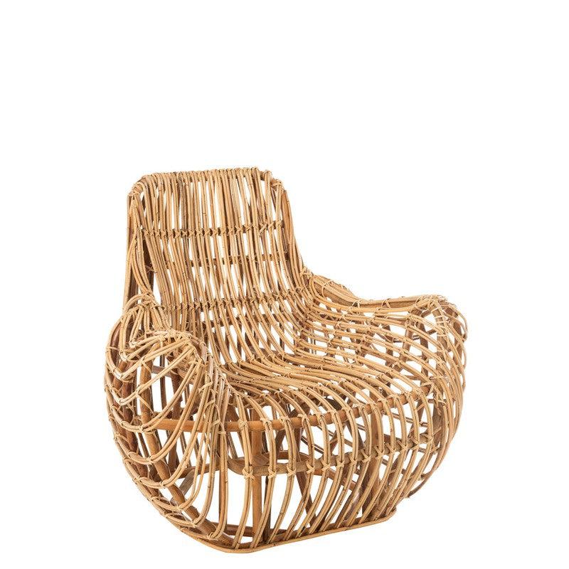 Rotan Stoel 'Ana' J-Line Seat Ana Rattan Natural Width 87 Height 91 Length 100 Weight 9.5 kg Collection Zomer 2021 Colour Natural Material composition Rattan(100%) Max seating weight 120 Seat depth 55 Seat height 55