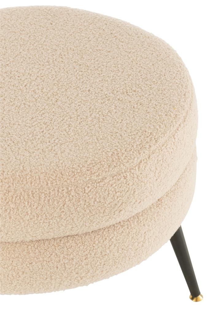 Ronde stoel Velvet Beige J-Line Stool Round Metal Legs Velvet Warm Beige Width 52 Height 43 Length 52 Weight 4.7 kg Collection Winter 2023 Colour Beige Material composition Mdf(30%),metal(10%),velvet(30%),sponge(30%) Seat height 42 Mounting required Yes