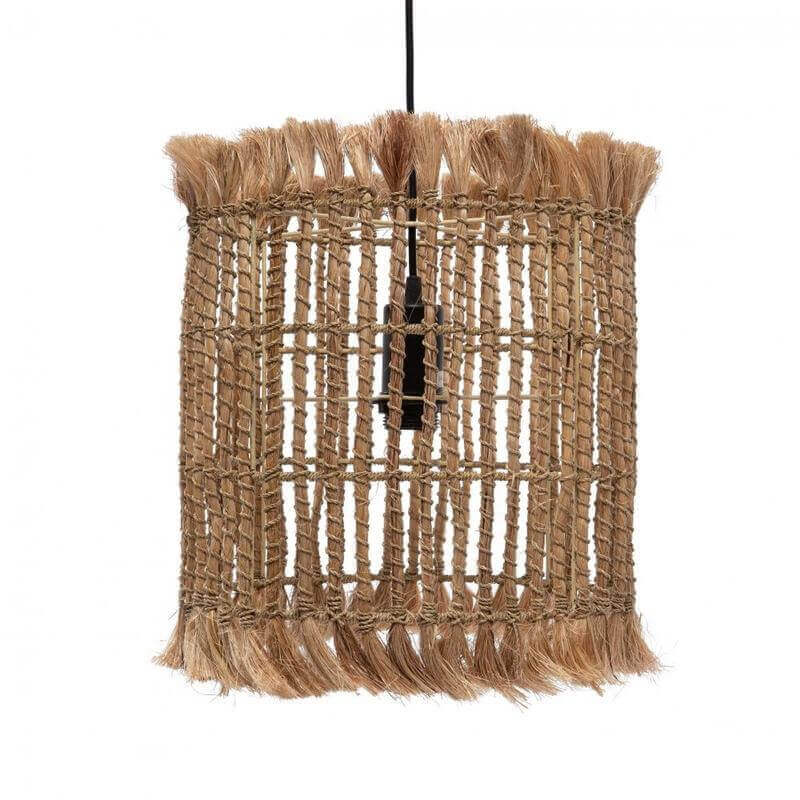 Boho hanglamp van Abaca in de vorm van een vogelkooi, creëert een warme sfeer met duurzaam materiaal. Perfect voor een Bali of Ibiza vibe.