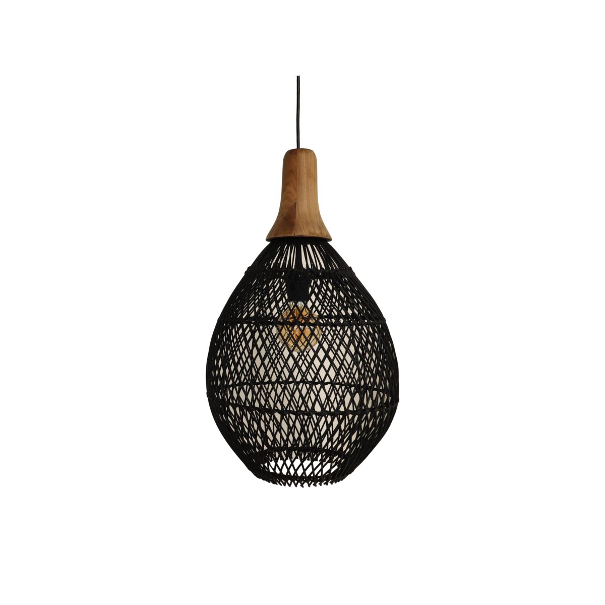 Hanglamp Rotan - 34x34x58 - Zwart/Natural - Rotan/teak-Hanglampen-HSM Collection-Ik Hout ervan.