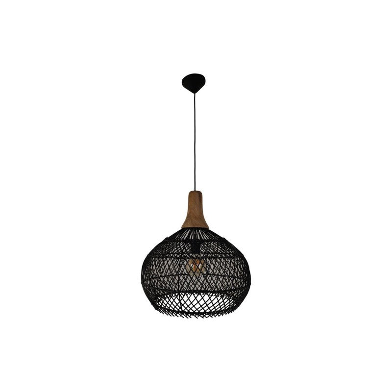 Hanglamp Rotan - 43x43x46 - Zwart/Natural - Rotan/teak-Hanglampen-HSM Collection-Ik Hout ervan.