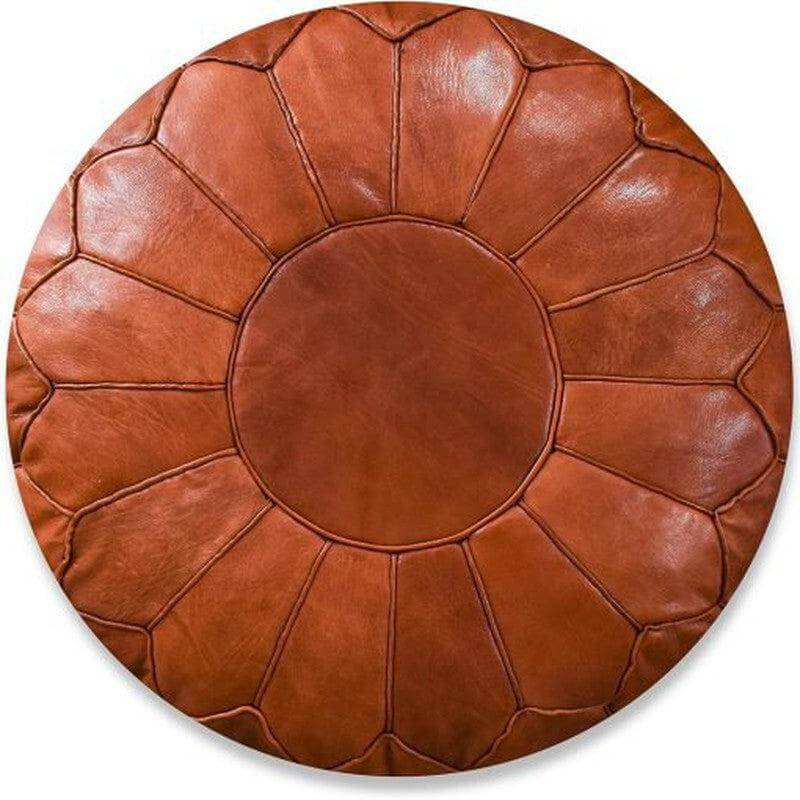 Marokkaanse handgemaakte leren poef cognac glanzend XL, perfecte boho decoratie of voetenbank, multifunctioneel voor elke kamer.