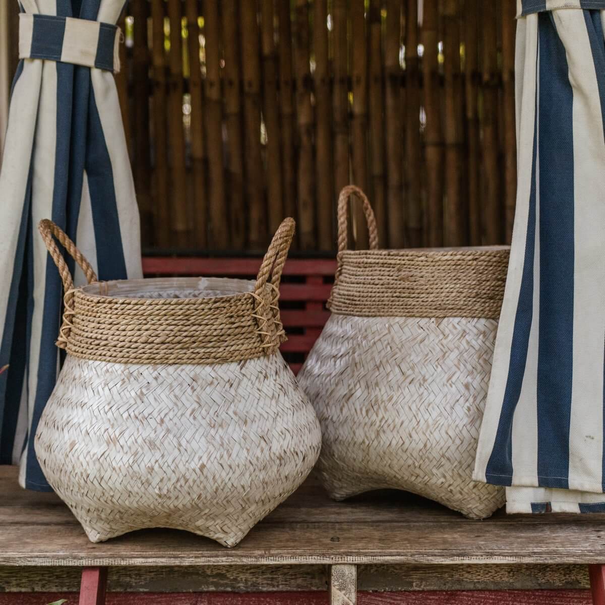 Bamboe opbergmanden BENOA met handvatten, perfect voor was of planten, handgemaakt en duurzaam, in twee maten verkrijgbaar.