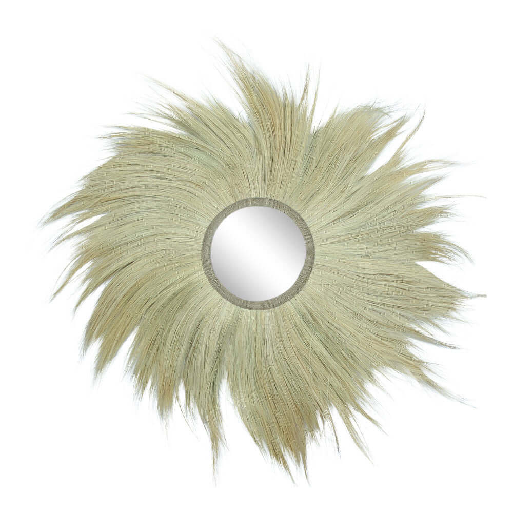 Decoratieve spiegel met natuurlijke grasrand, bohemian stijl, statement piece voor stijlvolle interieurs, wit Rayung Gras Spiegel L